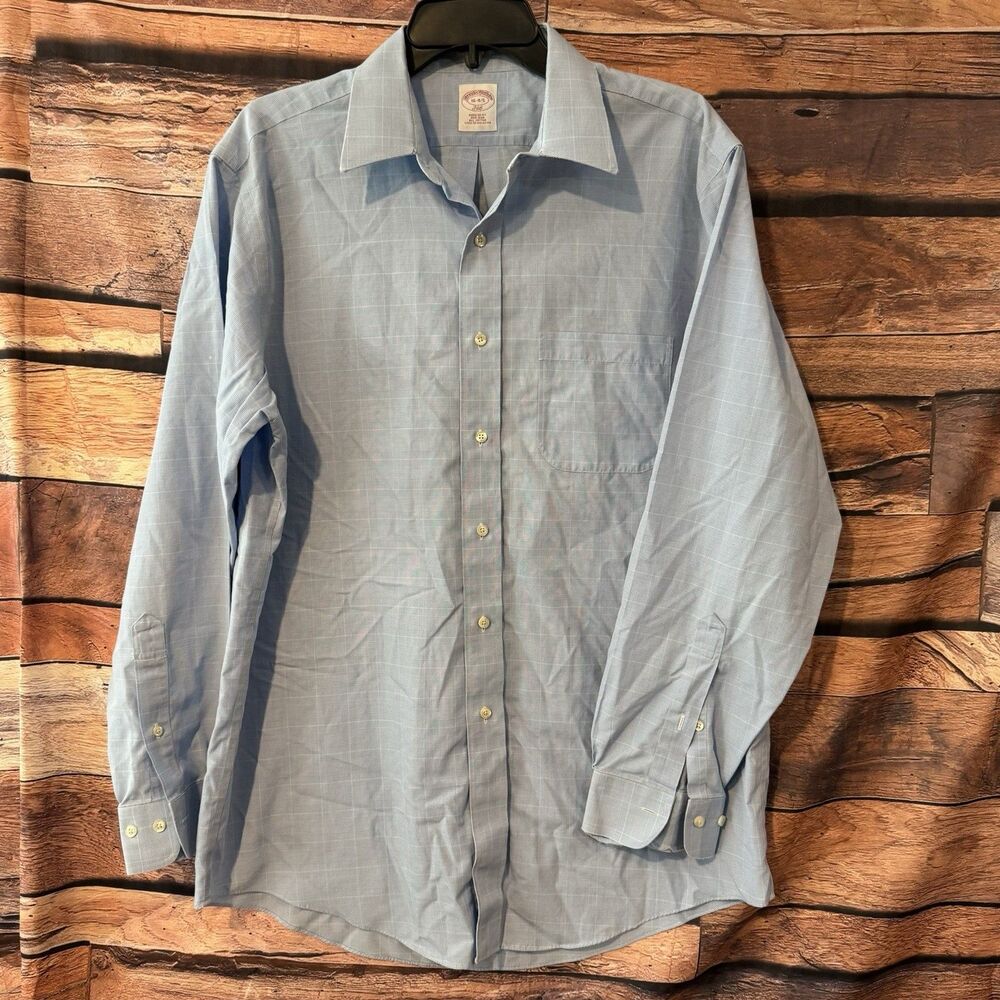 Brooks Brothers 346 Dress Shirt Regular Fit 16 34/35 24x32 Plaid Blue Cuff Wear
